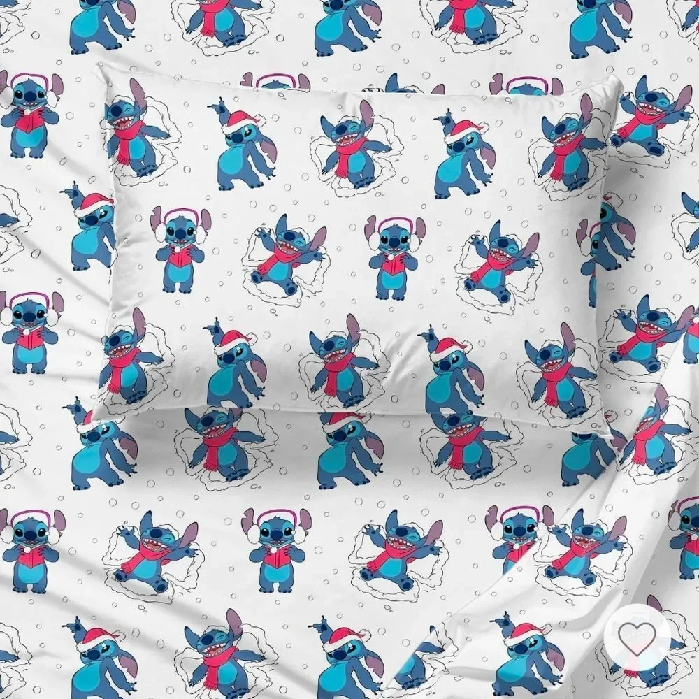 Disney Lilo & Stitch Twin Sheet Set Holiday 3 Piece Set Christmas Sheets New